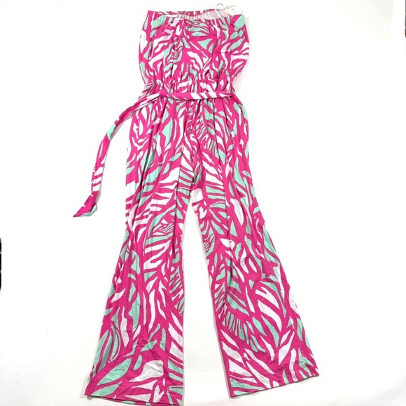Lilly Pulitzer Tia Capri Pink Papaya Playa Jumpsuit Strapless - Picture 3 of 9